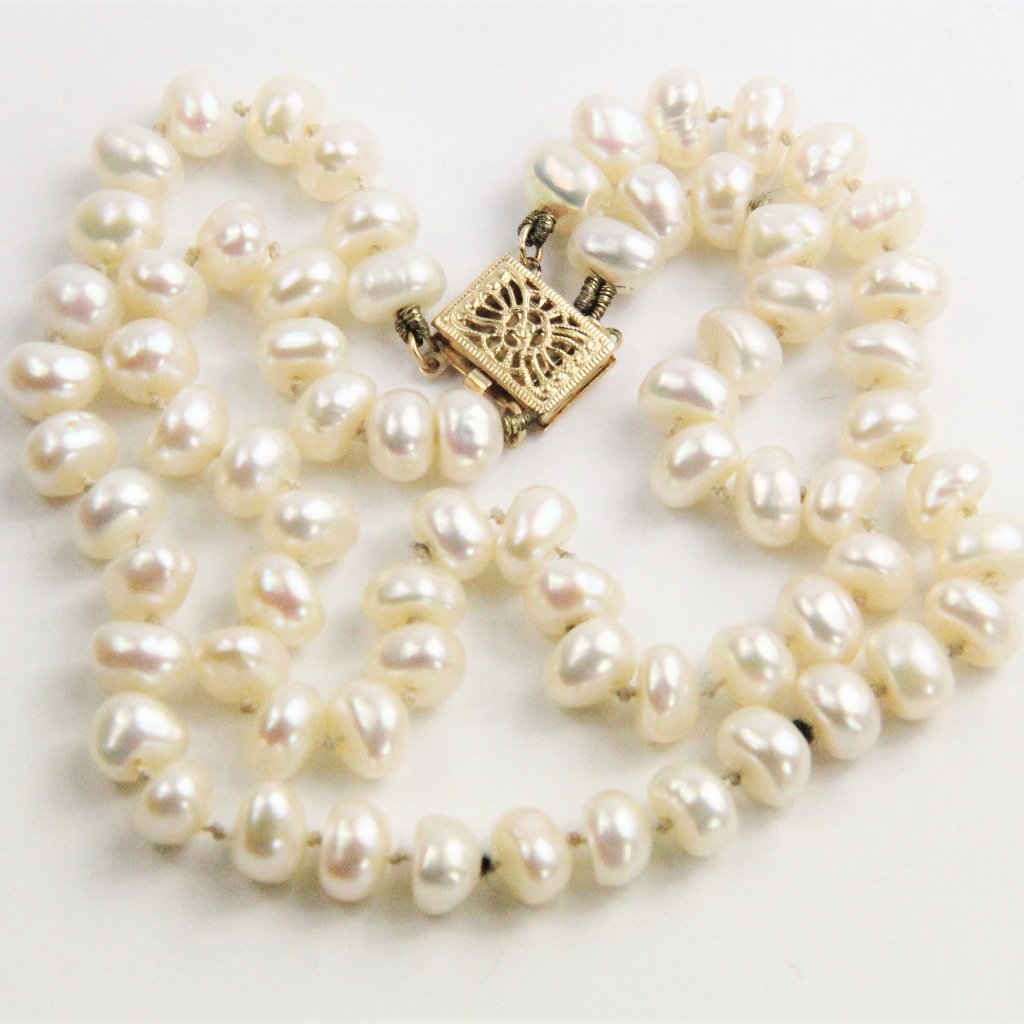 Estate Pearl  14 Kt Gold Bracelet Double Strand
